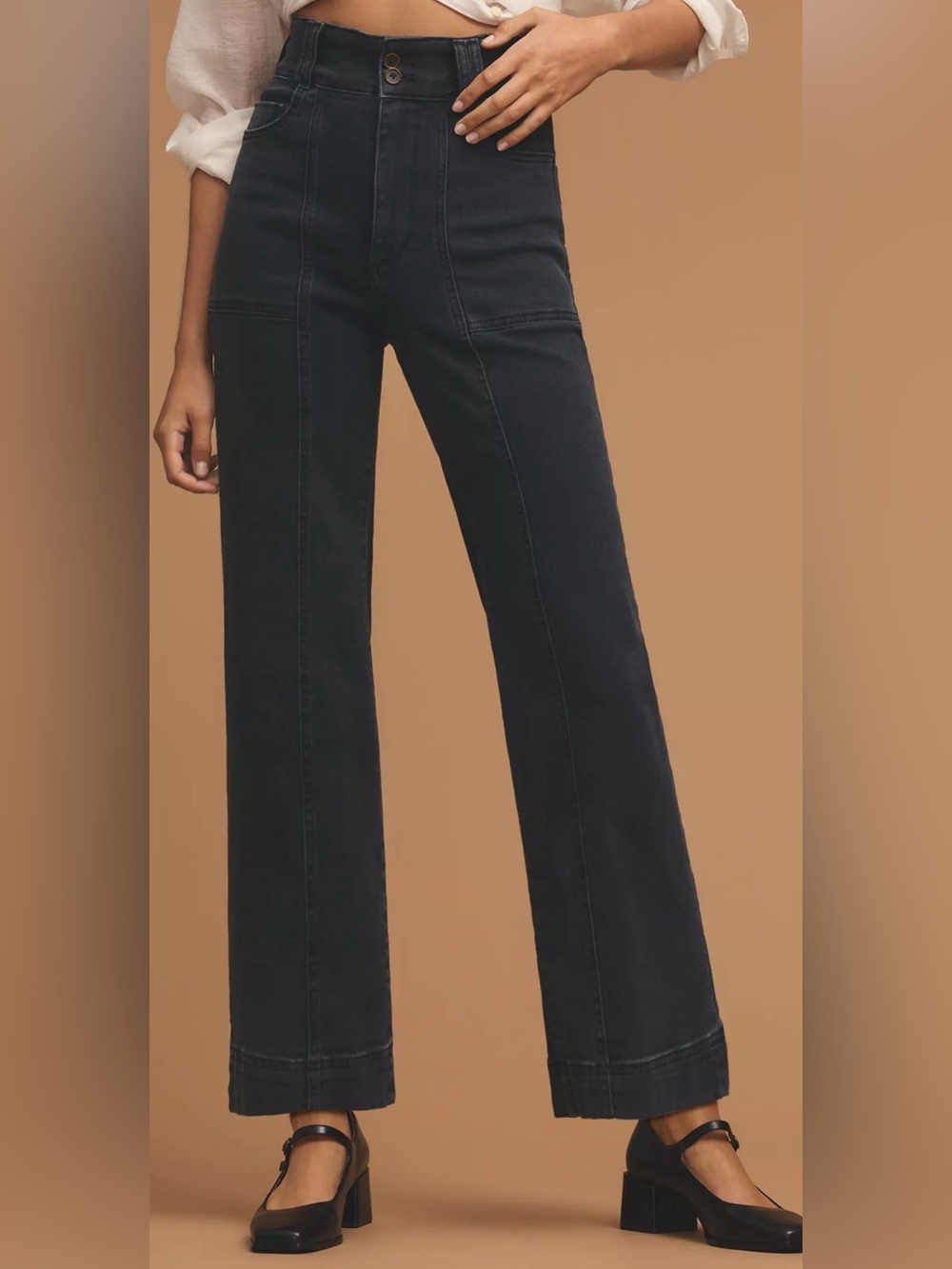 Anthropologie The Skipper Seamed High-Rise Cropped Wide-Leg Jeans by Pilcro